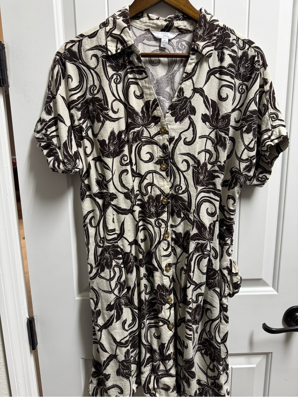 Time and Tru Cream and Brown Floral Midi Dress